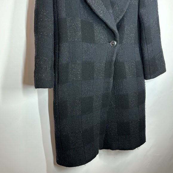 Club Monaco | Women’s Black Block Print Black Wool Coat Jacket - Picture 3 of 9